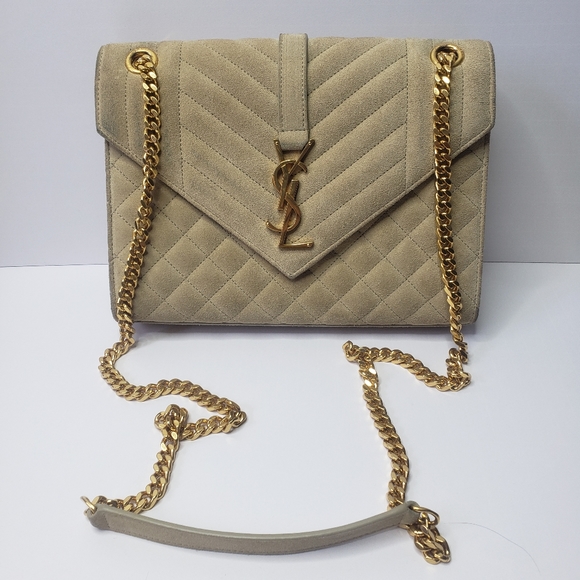 YSL Tan Suede Medium Envelope Chain Shoulder Bag - Saint Laurent - Picture 2 of 11
